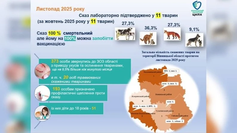 У 1,6 раза більше, ніж торік: на Вінниччині зросла кількість випадків сказу У 1,6 раза більше, ніж торік: на Вінниччині зросла кількість випадків сказу