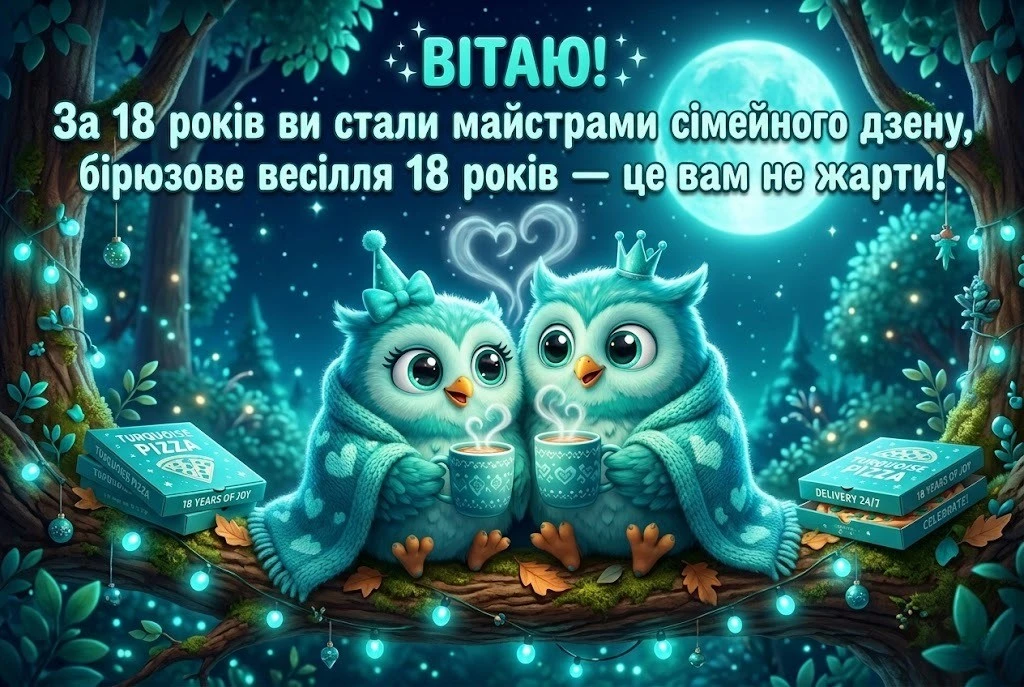 Привітання з бірюзовим весіллям: 18 років щасливого шлюбу