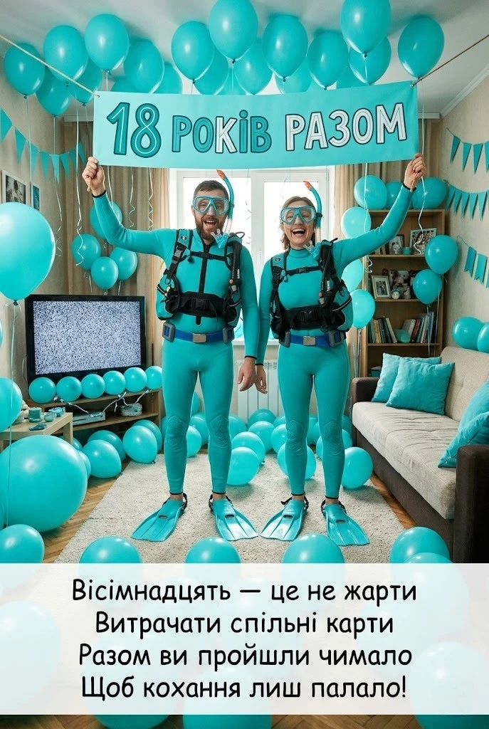 Привітання з бірюзовим весіллям: 18 років щасливого шлюбу