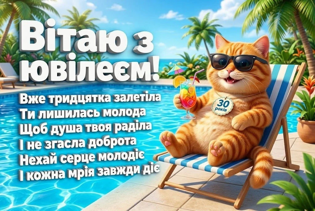 Сучасні та ніжні привітання з 30-річним ювілеєм для прекрасної жінки