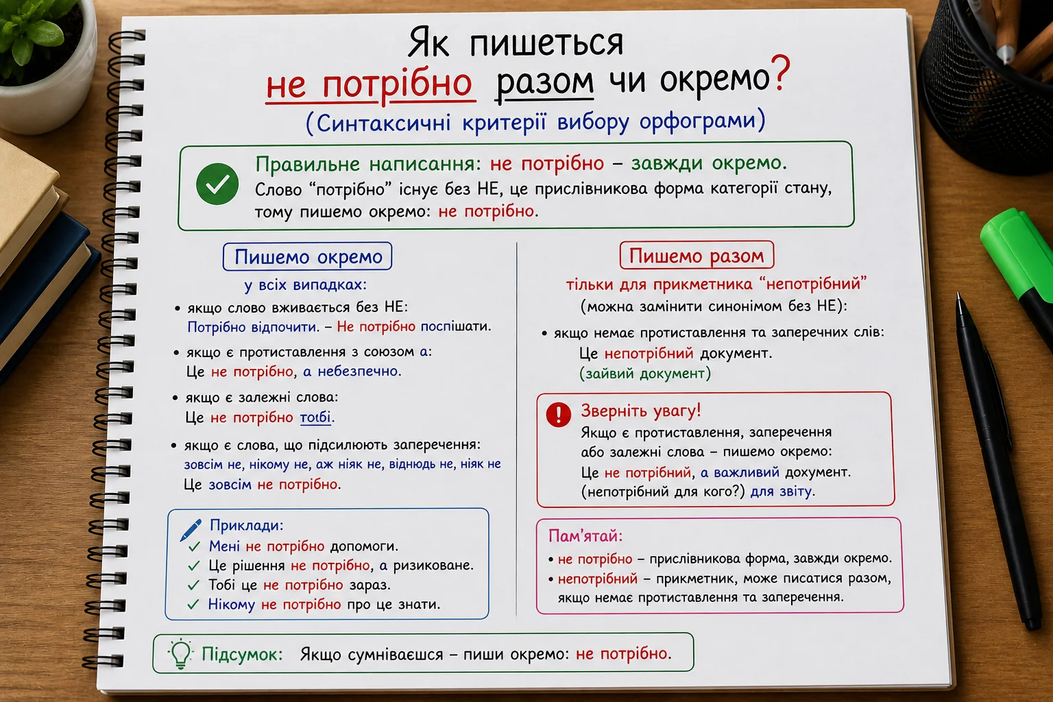 Складні випадки правопису: непотрібно разом чи окремо